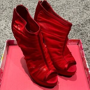Chinese Laundry Vibrant Red Peep-Toe Heeled Boots